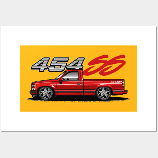 Chevy 454 SS Pickup Truck (Super Red) Posters and Art